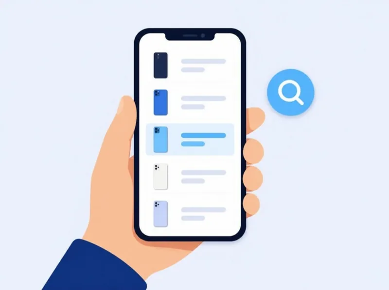 A hand choosing a phone model on screen